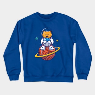 Cat Astronaut Sitting On Planet Crewneck Sweatshirt